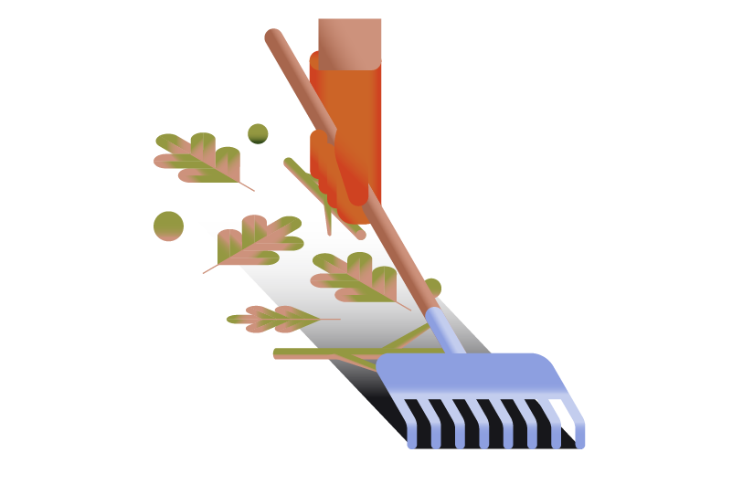 Immagine di sfalci d'erba e rastrello